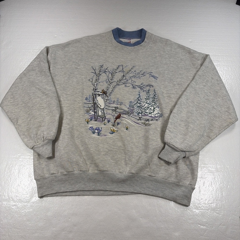 Vintage Morning Sun Grandma Cottage Core Sweatshirt 2XL Bird Sled Double Collar